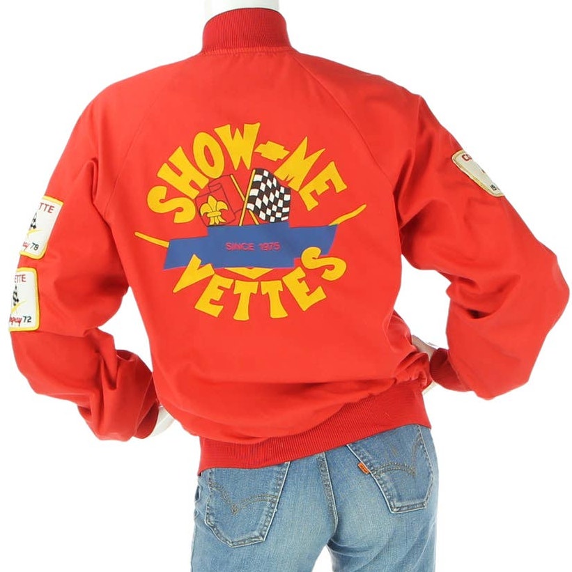 Vintage Red Bomber Jacket With Yellow Graphic
